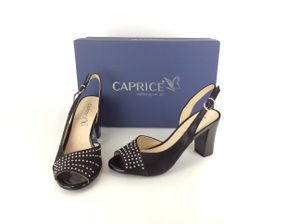 Caprice Sling Sandale schwarz mit Nieten, 7,5 cm Absatz 6,5