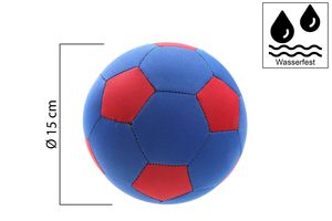 Blau-roter Neopren Ball als Fußball in der Größe 3, ∅ 15cm für Groß und Klein, wasserfest salzwasserfest, Wasserspielzeug Strandspielzeug Urlaub Sommer Wasser