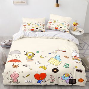 3tlg. BTS Cartoon Bettbezug Kinder Kpop Bettwäsche Kreativ Geschenk 135 x 200 cm + 2x Kissenbezug 80 x 80 cm #05