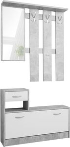 Garderobe Minigarderobe Garderobenprogramm Kompaktgarderobe Flurmöbel "Renton I" Strukturbeton / Weiß