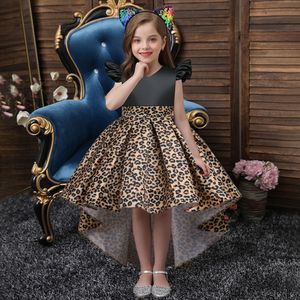 Kleider Mädchen Baby Elegantes Prinzessinnen Kleid mit Rundhalsausschnitt im Leopardenmuster Kinder Lässiger Minirock und Pailletten Stirnband, Khaki, 150cm