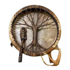 Schamanentrommel Sibirische Trommel Spirituelle Musiktrommel mit Baum des Lebens Handarbeit Ornament,Dekoration für zu Hause Garten 25*25cm