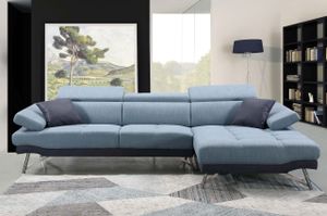 Sofa MCW-H92, Couch Ecksofa L-Form 3-Sitzer, Liegefläche  rechts, blau-grau