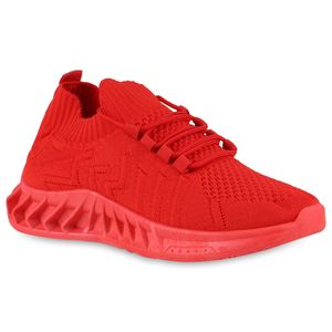 VAN HILL Damen Sportschuhe Laufschuhe Strick Schnürer Profil-Sohle Schuhe 838964, Farbe: Rot, Größe: 37
