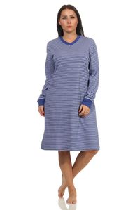 Edles Damen Nachthemd langarm mit Bündchen in Streifenoptik - 212 213 90 302, Farbe:blau, Größe:40-42
