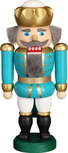 Seiffener Volkskunst - Nussknacker König - Farbe Türkis/Weiß, Größe ca. 20cm - 11474