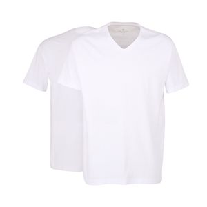 TOM TAILOR Herren T-Shirt, 2er Pack - Pure Baumwolle, Unterhemd, V-Neck, Doppelpack Weiß XL