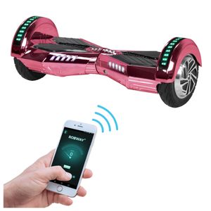 ROBWAY W2 - Hoverboard für Erwachsene & Kinder - 8 Zoll - 700 W - 15,00 km/h - Self-Balance-Funktion - Bluetooth - App - LEDs (Pink Chrom)