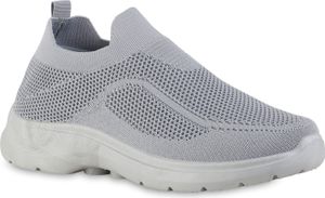 VAN HILL Herren Slip Ons Sportschuhe Sportliche Strick Profil-Sohle Schuhe 841741, Farbe: Grau, Größe: 40
