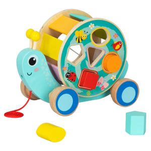 Tooky Toy Nachziehtier Ziehspielzeug mit Schnecke Motiv Holzspielzeug Nachziehspielzeug fördert Motorik und Mobilität