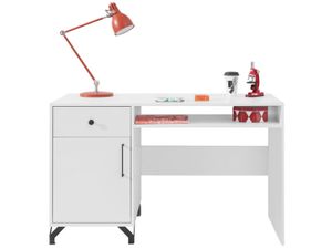 Furniture24 Schreibtisch Bergen BE9 mit Schublade und Tür Weiß Hochglanz fronten 125 cm Breit