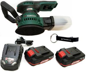HEADNMORE® Bundle mit dem PARKSIDE® 20V Akku Exzenterschleifer PAEXS 20-Li B2 (inkl. 2x2Ah Akku) und dem HEADNMORE® Flaschenöffner Schlüsselanhänger