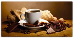 ARTland Leinwandbilder Kaffeetasse Zimtstange Nüsse Schokolade Größe: 60x30 cm