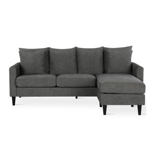 Sofa 3 Sitze mit Chaise Lounge in Leinenoptik Grau