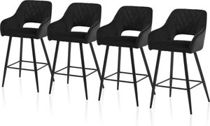 CLIPOP Barhocker, 4er Set Barstuhl aus Samtstoff, Gepolsterte Küchenstuhl mit Fußstütze, Sitzhöhe 73cm, Schwarz