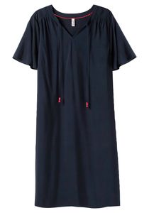 sheego Damen Große Größen Kleid mit Schlitz und Bindeband am Ausschnitt Tunikakleid Citywear sportlich Rundhals-Ausschnitt Raffung unifarben