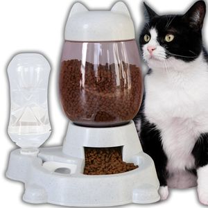 Futterspender und Wasserspender für Haustiere Set 2.2L und 0.5L zur Fütterung Hund und Katze Futterstation Futterautomat Trockenfutter Wasser Retoo
