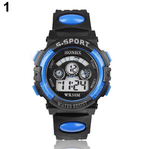 Klassische Herren Jungen Datum Alarm Stoppuhr Sport LED Digital Gummi Armbanduhr Blau