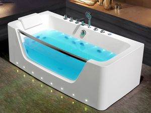 Whirlpool-Badewanne halb freistehend mit LED-Beleuchtung - Weiß - DYONA