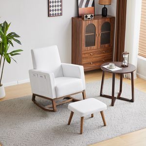MODFU Fernseh- & Relaxsessel Schaukelstuhl-Loungesessel mit Fußstütze, Wohnzimmerstuhl-Loungesessel mit Aufbewahrungstasche,Weiß