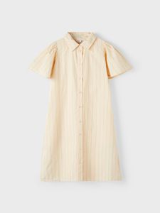 NAME IT Kinder Mädchen Kurzes Blusen Kleid Gestreiftes Hemd Dress Klassisch mit Knopfleiste NKFDISTRIPE, Farben:Creme, Größe Kinder:146