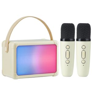 ele eleoption Lautsprecher mit 2 Karaoke Mikrofon, tragbarer Bluetooth-Karaoke-Lautsprecher für Kinder und Erwachsene mit LED-Lichtern, Geschenke für Mädchen und Jungen, Weihnachten, Geburtstag  (Beige)