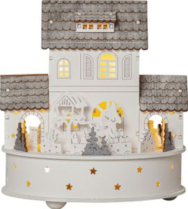 LED Weihnachtsdorf ,Grauberg' mit Zug, Spieluhr, Timer, Batterie, Holz