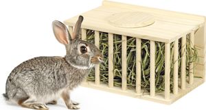 Navaris Meerschweinchen Haus - Heuraufe für Meerschweinchen - Meerschweinchen Zubehör - Hasen Zubehör - Heuraufe Kaninchen - Natürliches Kiefernholz -
