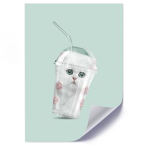 Poster Bild lustige Katze Wandbild modern von Künstler Weiß 50x70 cm