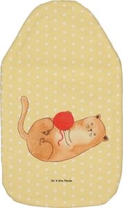 Mr. & Mrs. Panda Wärmflasche Katze Wolle - Gelb Pastell - Geschenk, Wärmflasche mit Bezug, Wärmekissen, verspielt, Kinderwärmflasche, Kater, Wärmflaschenbezug, Wollknäuel