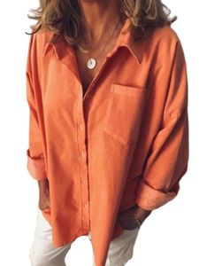 Damen Blusen Baumwolle Langarm Bluse Elegante Tops Casual Button Down Shirt Oberteile Orange,Größe 3XL