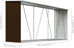 vidaXL Brennholzlager Verzinkter Stahl 330x84x152 cm Braun