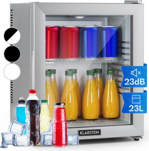 Klarstein Kühlschrank, Mini Kühlschrank mit Glastüre, Mini-Kühlschrank für Getränke, Snacks & Kosmetik, Kühlschrank Klein & Leise, Verstellbare Ablagen, Kleiner Skincare Kühlschrank 12-18°C, 23L