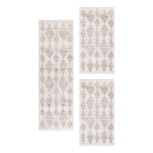 Läufer Set ROKKO Teppich Bettumrandung Berber Stil Design 3 Teile, Farbe:Creme, Bettset:2 mal 80x150 + 1 mal 80x250