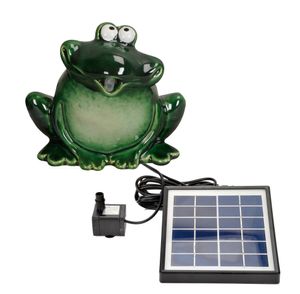 Wasserspeier frecher Frosch Solarpumpe Teichfigur Keramik grün lasiert Teichdeko