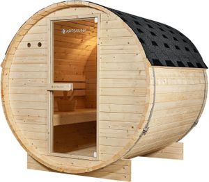 Artsauna Outdoor Fasssauna Spitzbergen 180 für 4 Personen - 6 kW Ofen & Zubehör