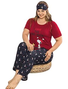 Damen Pyjama-Set Schlafanzüge Übergröße Große Größen aus Baumwolle Kurzarm 3430-2XL