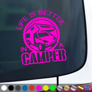 PantherPixel Wohnmobil Aufkleber Wohnwagen Bus Reise Besser Camping Sticker Auto Geschenkidee Farbe Neon-Pink
