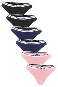 Fabio Farini - 6 Stück Damen Unterhosen - Frauen Tanga aus Baumwolle im sportlichen Look mit Designerbündchen Größe: XL