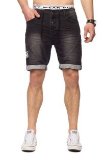 Sublevel Bermuda Sweat Jeans Shorts Jogging Denim Super Stretch Stretch Pants Tunelzug, Farben:Dunkelgrau-3, Größe Shorts:30W