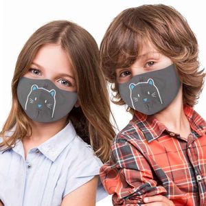 Mundschutz Stoffmaske Mund- und Nasenschutz für Kinder - waschbar und verstellbar - mit Motiv, perfekt für Schule und Freizeit, Modell wählen:grau Katze