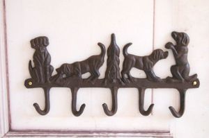 Landhaus Hakenleiste, Garderobe Hund "Luna"aus Gusseisen 35 cm, 5 Haken