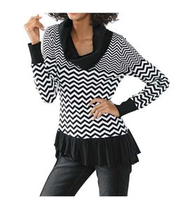 Linea Tesini Damen Designer-Rollkragenpullover, schwarz-weiß, Größe:42
