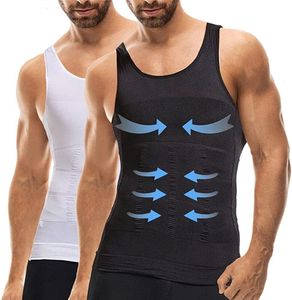 2 STK Herren Bauchweg Shirt Shapewear Unterhemd Kompression Tank Top Mieder Weste Slim Formwäsche Weiß+Schwarz XXL Tank Tops