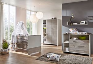 Schardt Kinderzimmer Eco Silber mit 3-türigem Kleiderschrank, 3-teilig mit Kombi-Kinderbett 70x140 cm (inklusive Umbauseiten), Wickelkommode und Kleiderschrank
