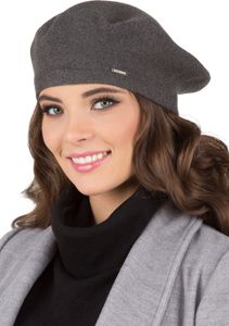 Vivisence Elegante Damen Baskenmütze - Warme Gemütliche Mütze Damen Stilvolle Wintermütze für Frauen - Strickmützen herbst Barett - Dunkelgrau