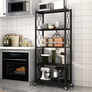 360Home klappbare Lagerung abnehmbar Regal mit Rädern 5 Ebenen Schwarz