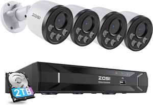 ZOSI PoE Überwachungskamera Set Aussen, 4X 4MP PoE Kamera Überwachung mit Audio, H.265+ 5MP 8CH NVR mit 2TB HDD, Personenerkennung, 100ft Nachtsicht, 24/7 Aufnahme