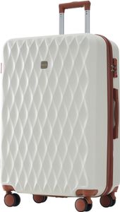 Flieks Koffer Handgepäck, Reisekoffer mit Rautenmuster, Handgepäck Rollkoffer mit 4 Rollen und TSA Schloss, Hartschale Hardcase Trolley, L, Weiß Flieks Koffer Handgepäck, Reisekoffer mit Rautenmuster, Handgepäck Rollkoffer mit 4 Rollen und TSA Schloss, Hartschale Hardcase Trolley, L, Weiß