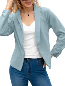 Damen Blazer Arbeit Büro Anzug Jacken Sportlich  Slim Fit Trenchcoat Kurz Mantel Hellblau,Größe EU 4XL